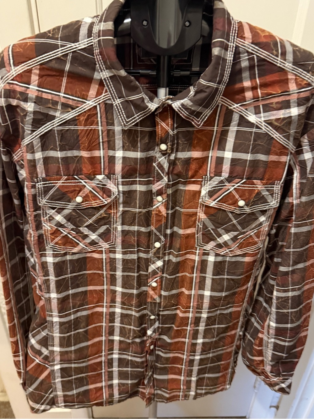 Bke Men's Brown and Rust Plaid Button-Up Shirt